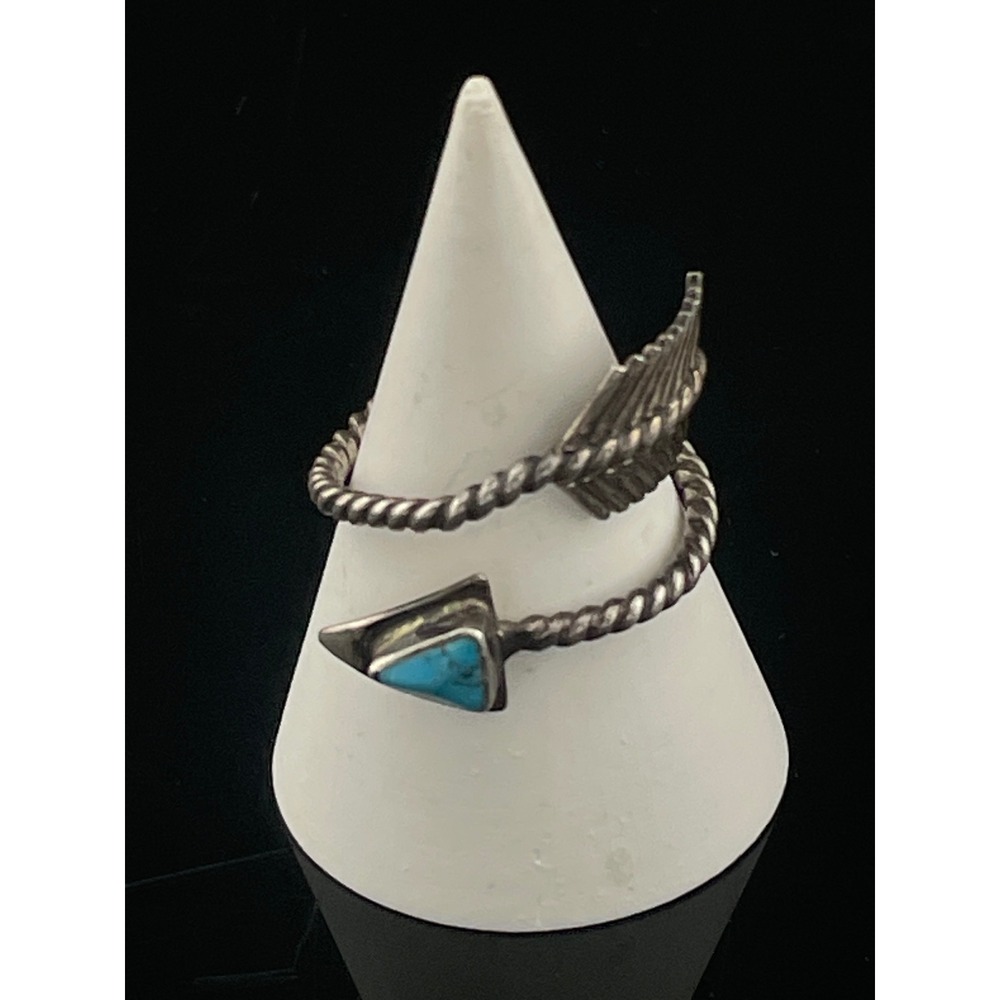 Vintage 925 Sterling Silver Arrow Wrap Ring Blue Stone Signed OS Adjustable